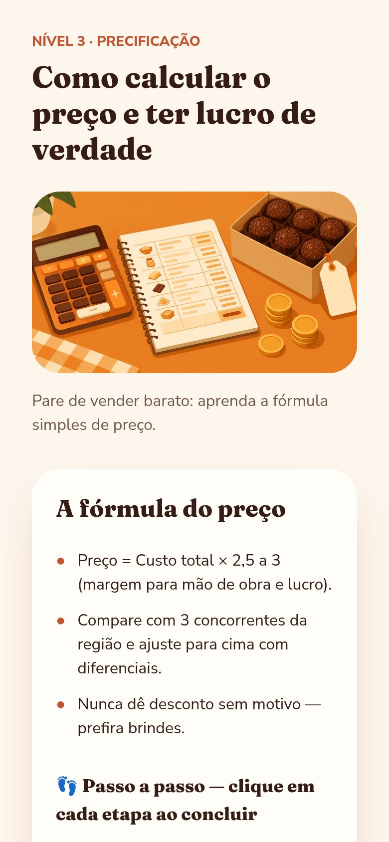 Aula A fórmula do preço na plataforma, no celular