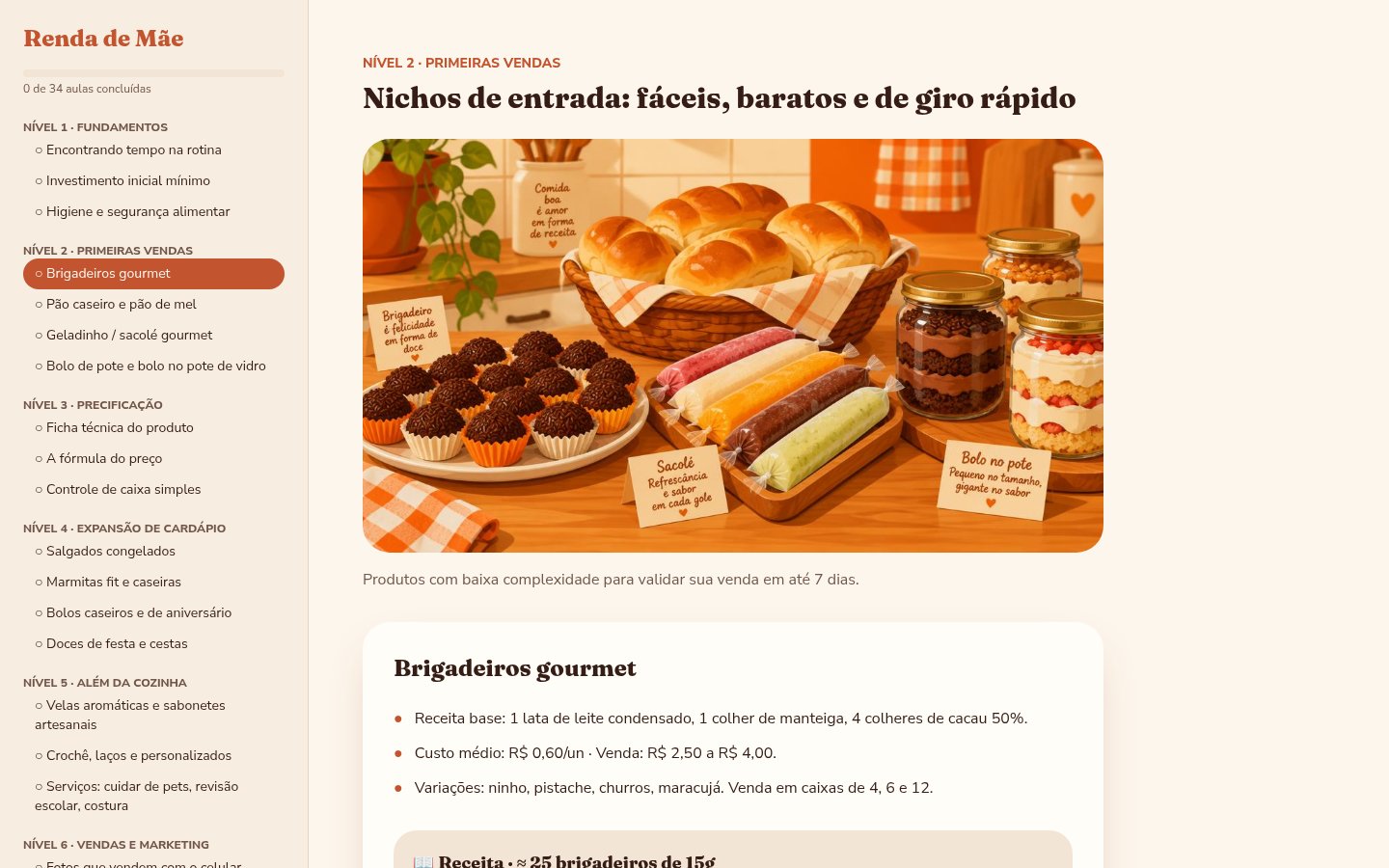 Aula Brigadeiros gourmet na plataforma, no computador